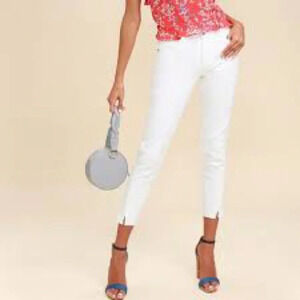 EVIDNT LA Tate Notched Hem Mid Rise Skinny Jean in White - Size 26